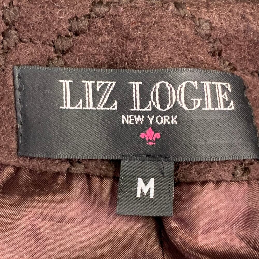LIZ LOGIE Size 6 Brown Wool Blend Embroidered Circles Raglan Jacket - Picture 9 of 11